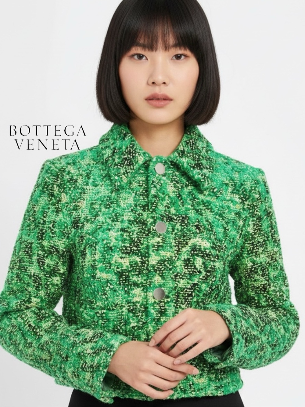 Bottega Veneta Abstract Chenille-Bouclé Green Jacket - Size 38 AUTHENTIC